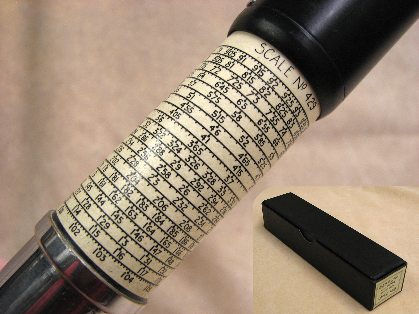 Early 1950s Otis King Model L type B cylindrical slide rule and calculator
